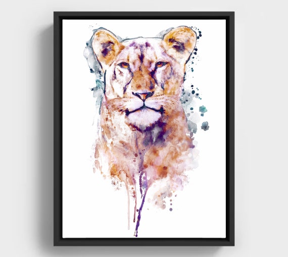 Lioness Watercolor Portrait Safari Wildlife Wall Decor