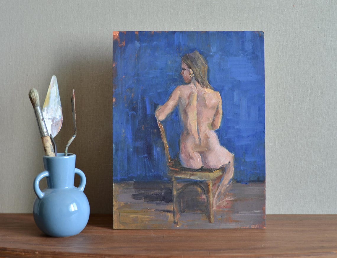 Seated Woman Figure Study Deep Blue Background Fine Art Poster - Image 4