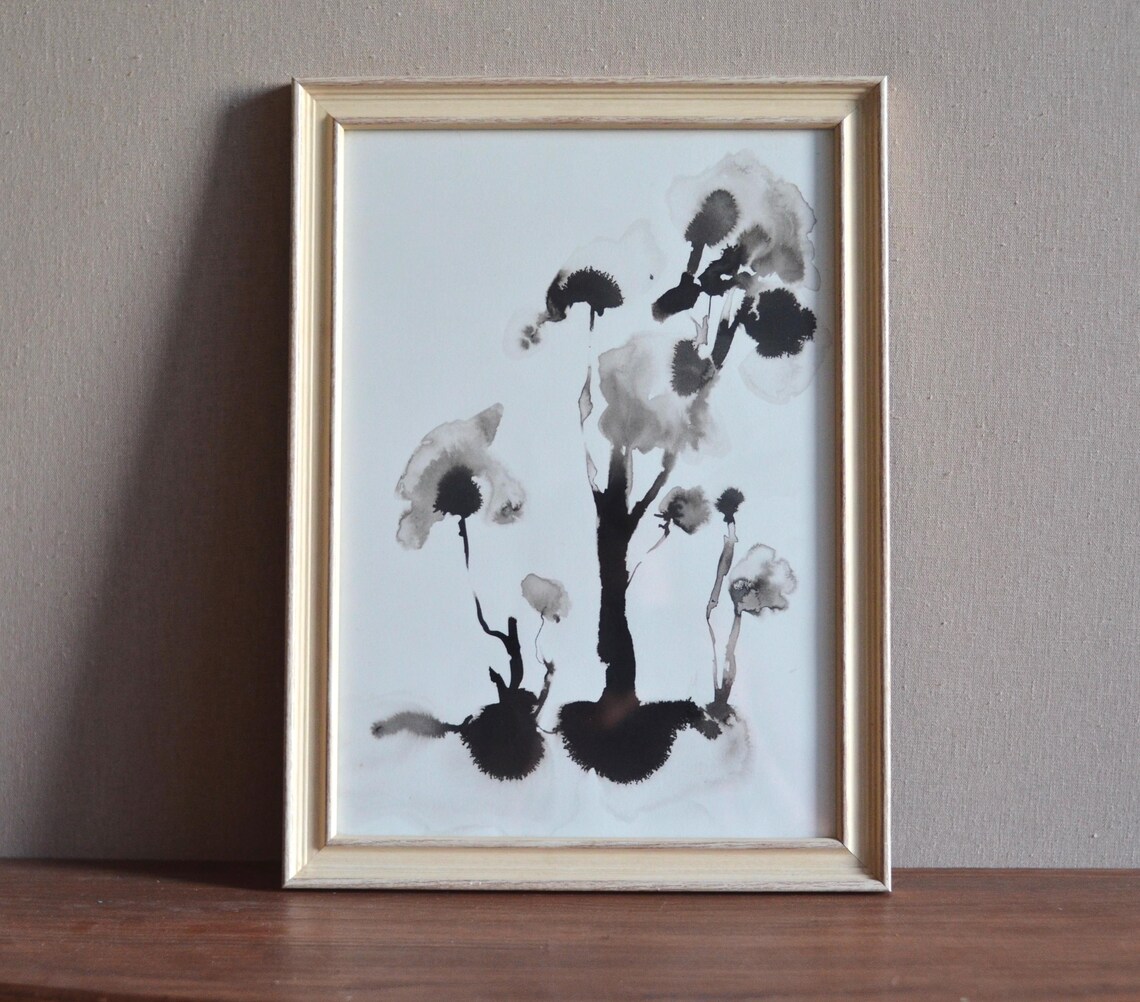 Black Ink Wildflowers Japanese Style Minimalist Botanical Wall Art