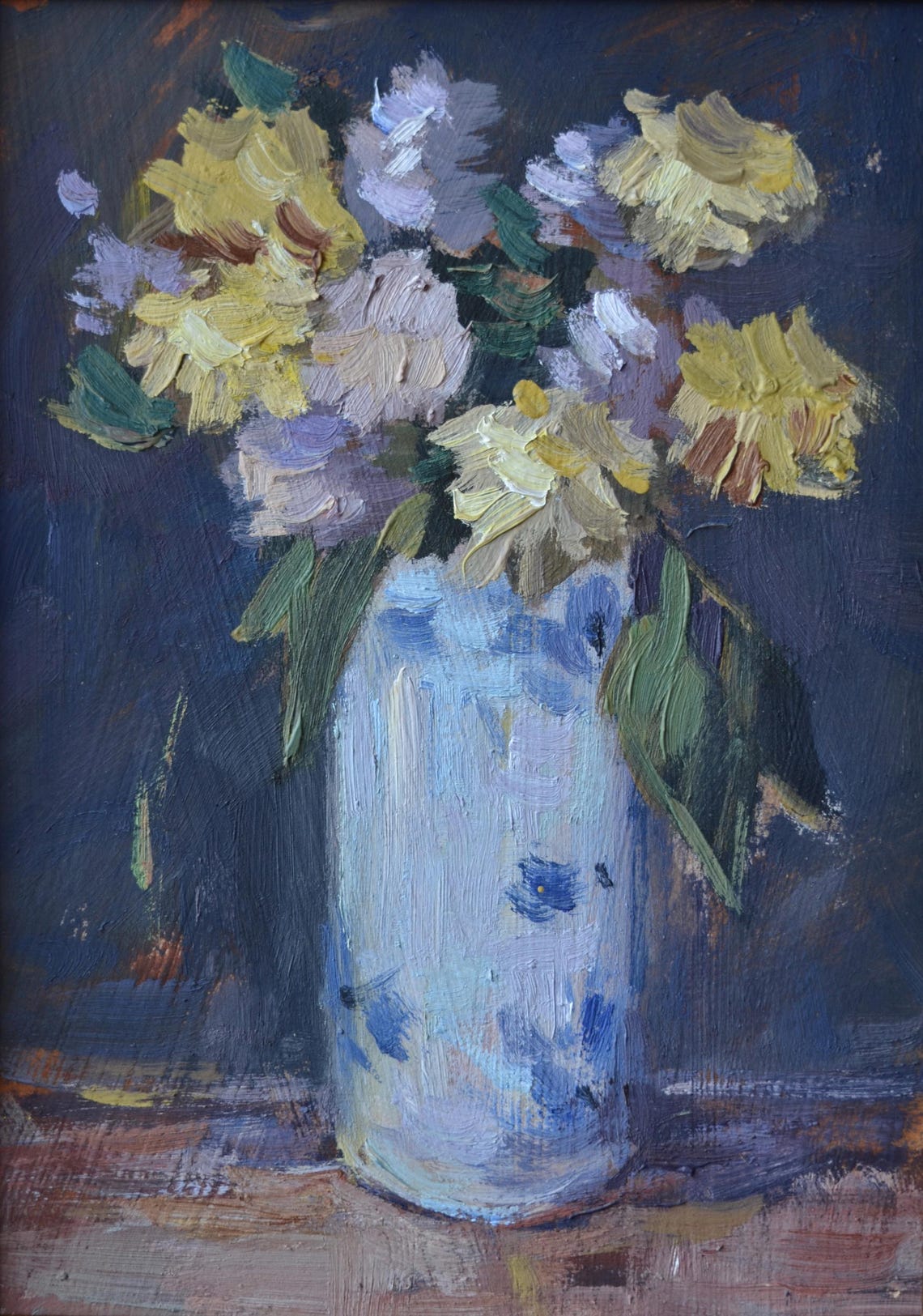 Original Floral Still Life Oil Painting Impressionistic Bouquet Of Flowers In A Vintage Vase Framed Art European Fine Art One Of A Kind - Image 3