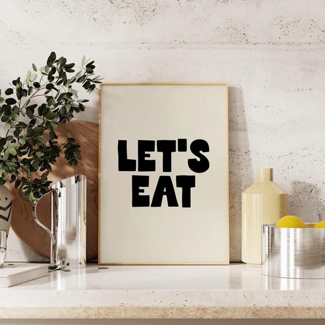 Let's Eat Bold Black Typography Minimalist Kitchen Dining Room Poster