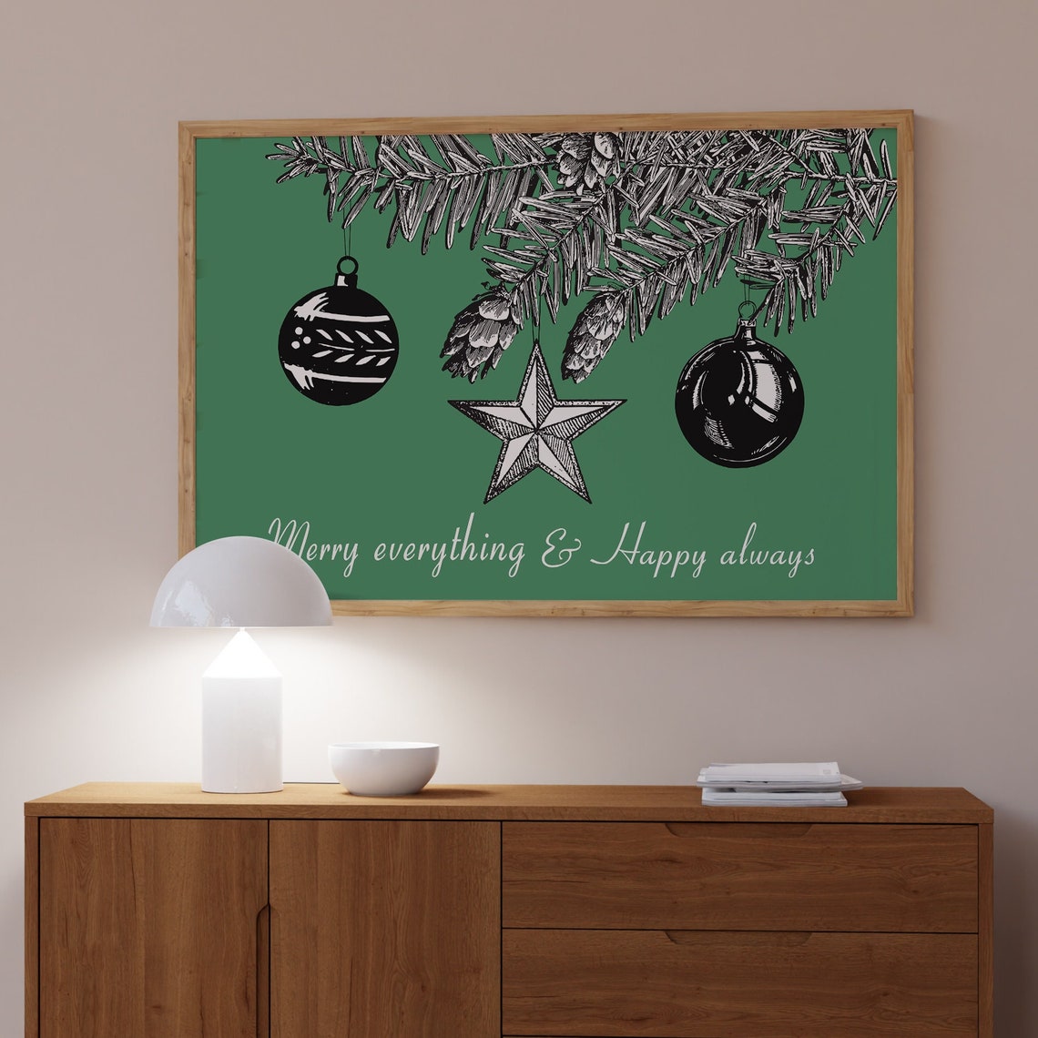 Merry Everything Happy Always Quote Pine Ornaments Green Wall Art - Image 3