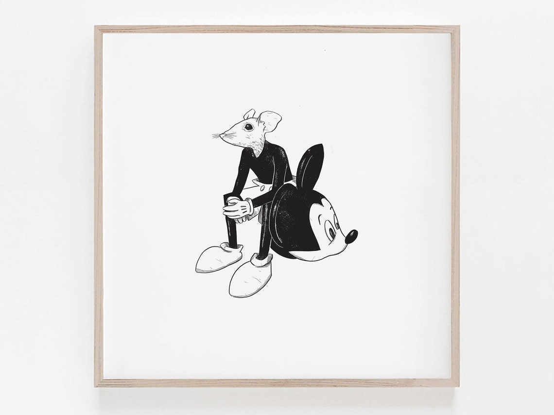Surreal Mickey Mouse Cosplay Real Mouse Head Minimalist Art Poster