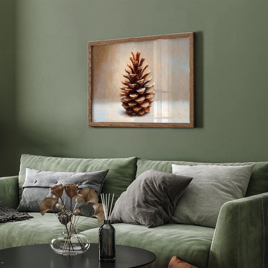 Single Pinecone Still Life Oil Painting Neutral Winter Wall Art Poster - Image 5
