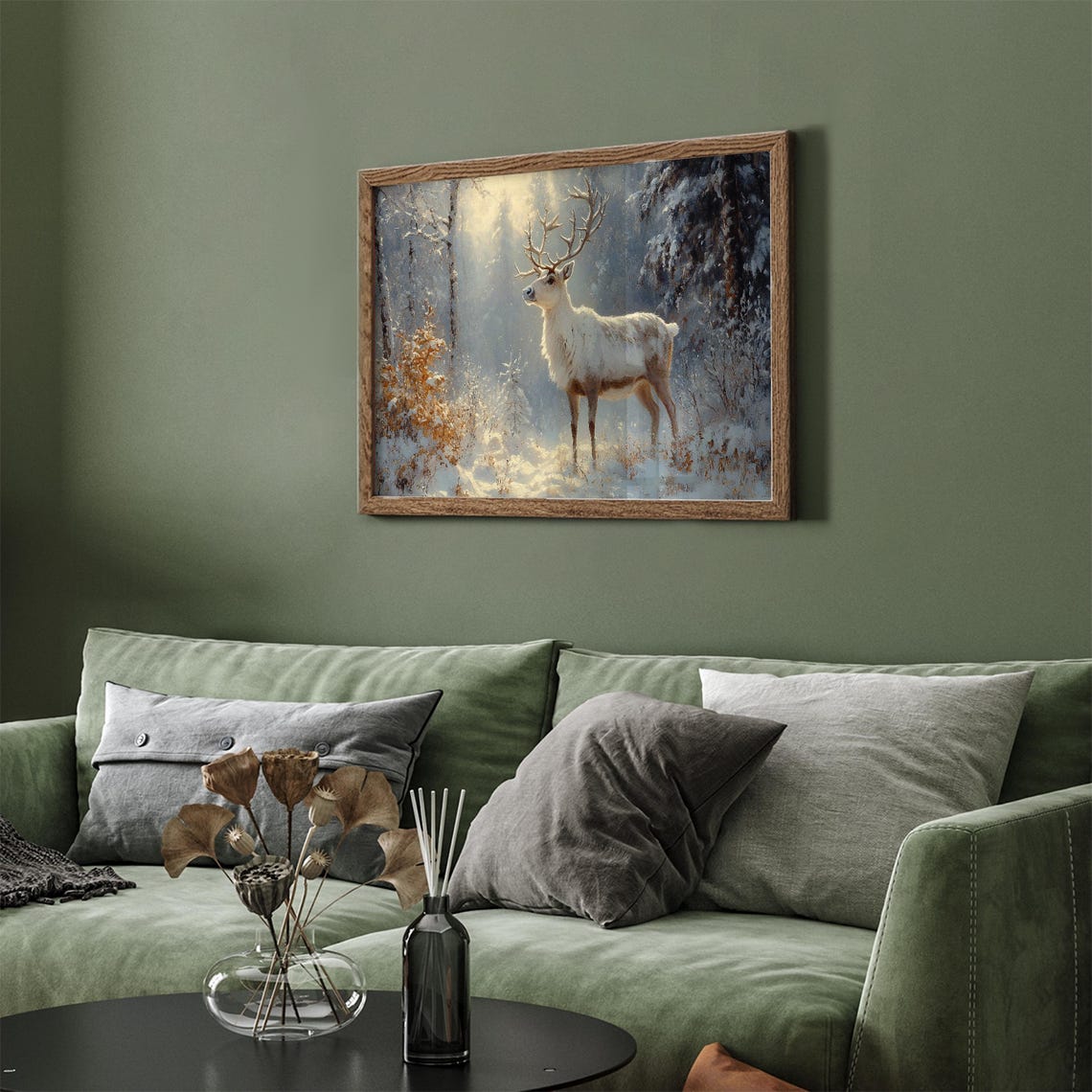 Majestic White Stag Snowy Forest Sunrise Vintage Wildlife Art Poster - Image 4
