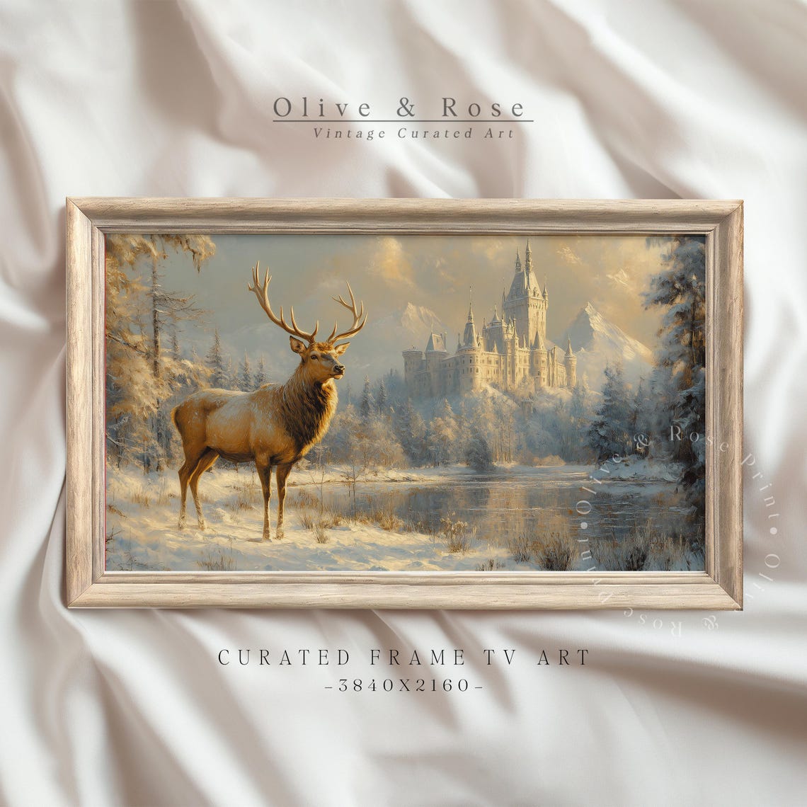 Vintage Reindeer In Snow Frame Tv Art Deer Oil Painting Winter Frame Tv Art Country Farmhouse Screensaver Woodland Animal