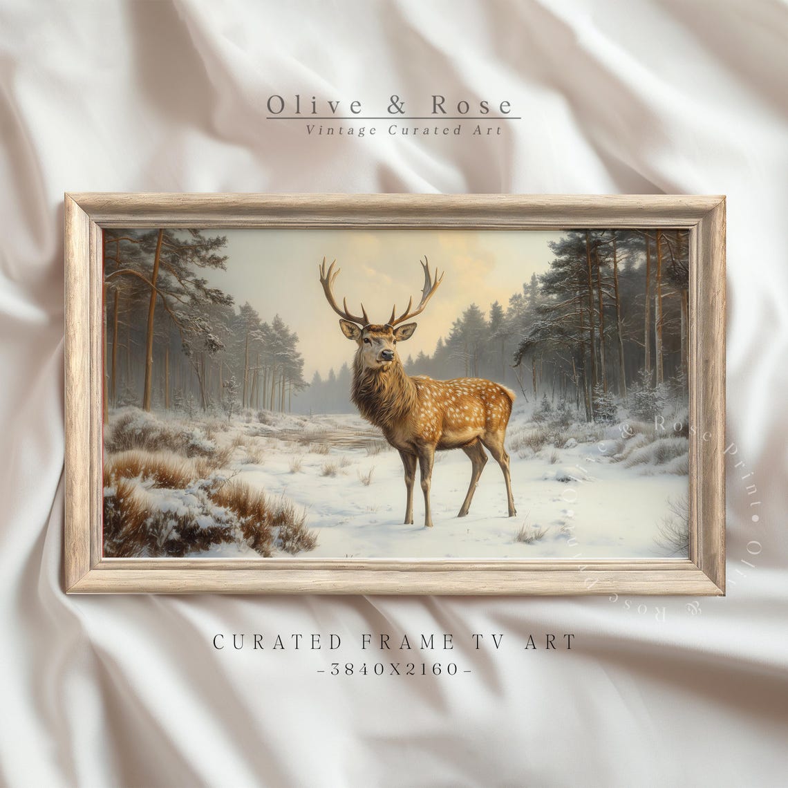 Vintage Reindeer In Snow Frame Tv Art Deer Oil Painting Winter Frame Tv Art Country Farmhouse Screensaver Woodland Animal