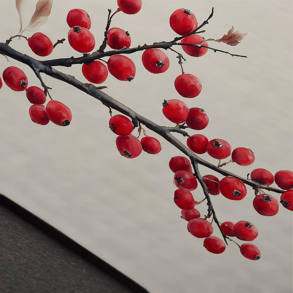 Red Winter Berry Branch Sketch Neutral Antique Botanical Wall Art - Image 5