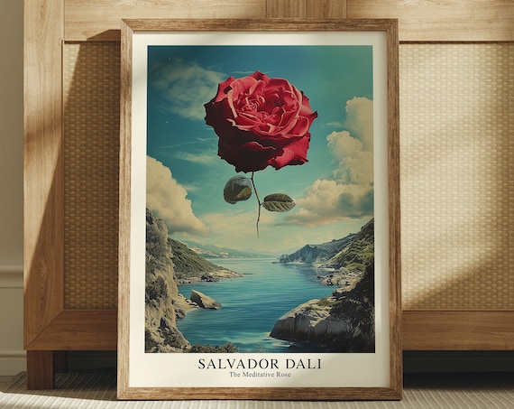 Salvador Dali Meditative Rose Floating Flower Seascape Art Poster