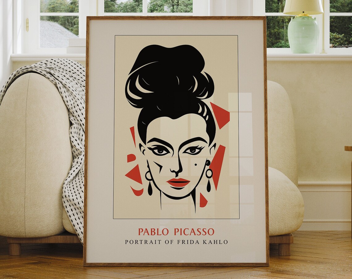Pablo Picasso Style Frida Kahlo Minimalist Face Line Art Poster