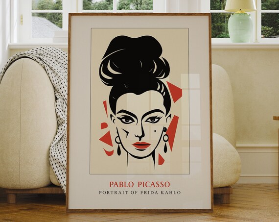 Pablo Picasso Style Frida Kahlo Minimalist Face Line Art Poster