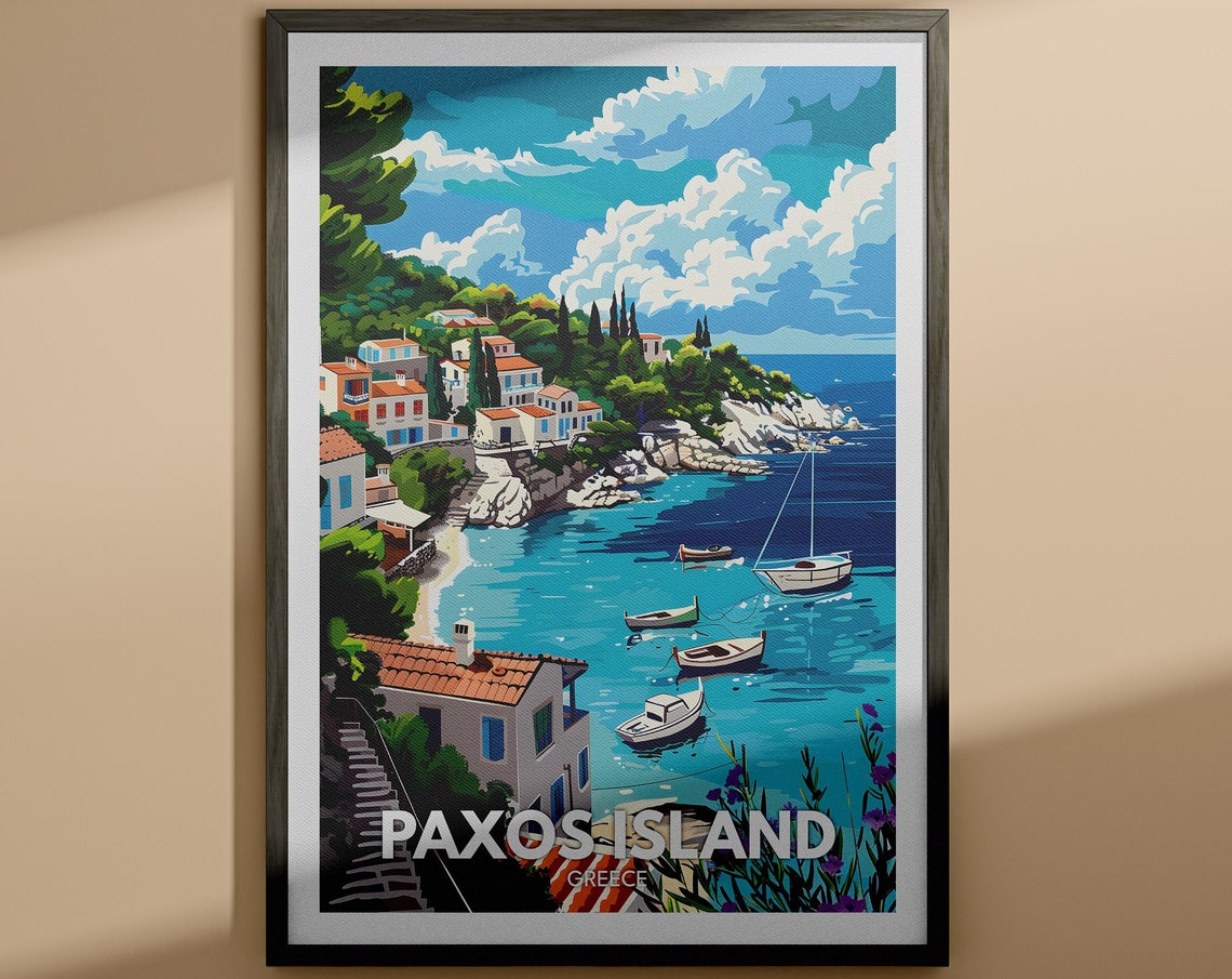 Paxos Island Print Paxos Island Travel Poster Greece Wall Art Print Greece Home Decor Travel Wall Art Poster Unique City Print