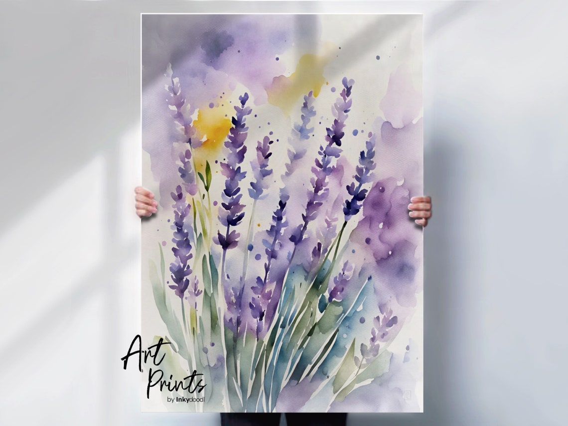 Lavender Bloom Watercolor Sprigs Purple Floral Botanical Poster