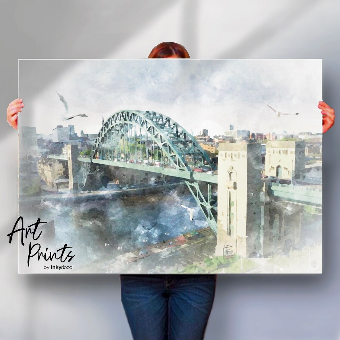 Newcastle Tyne Bridge Watercolor River Tyne Art Print