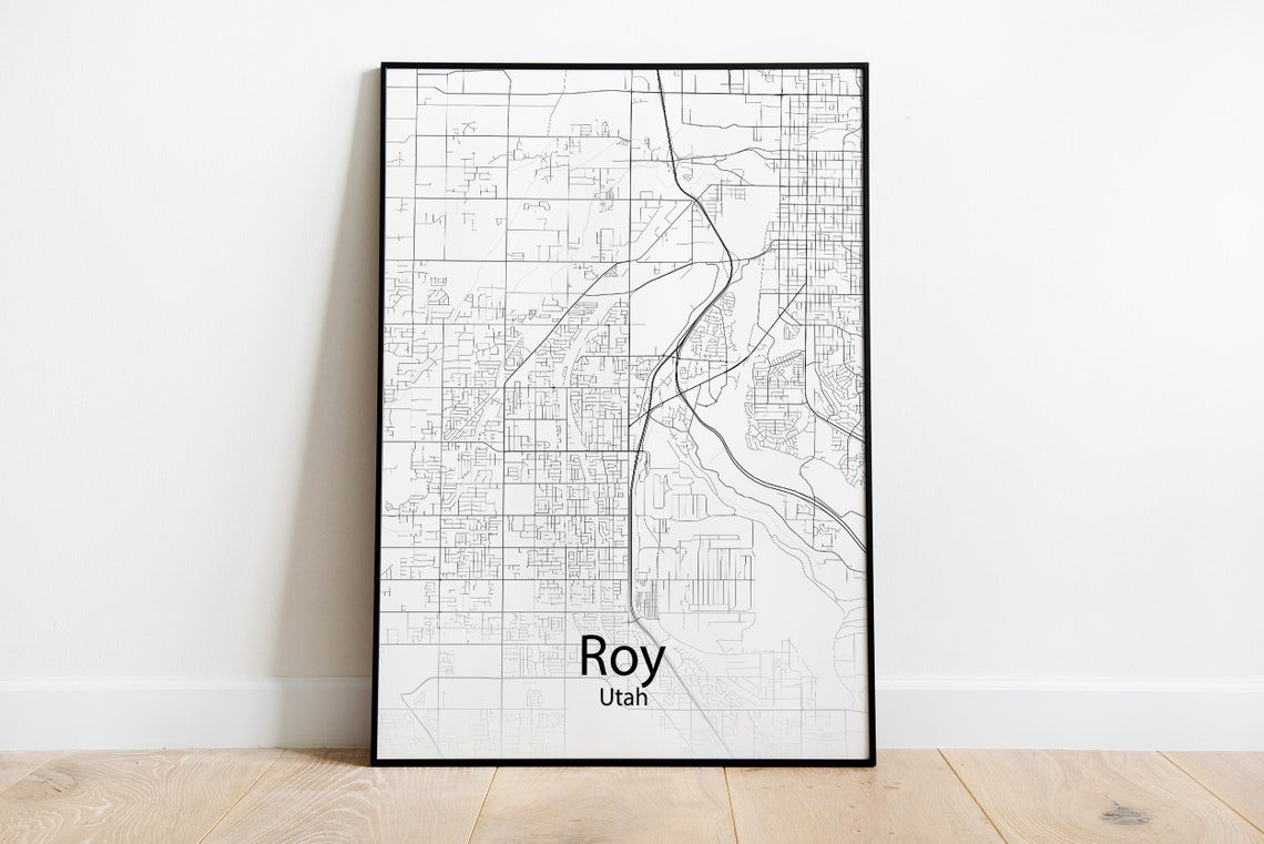 Roy Utah Black and White Minimalist City Street Map Art Poster