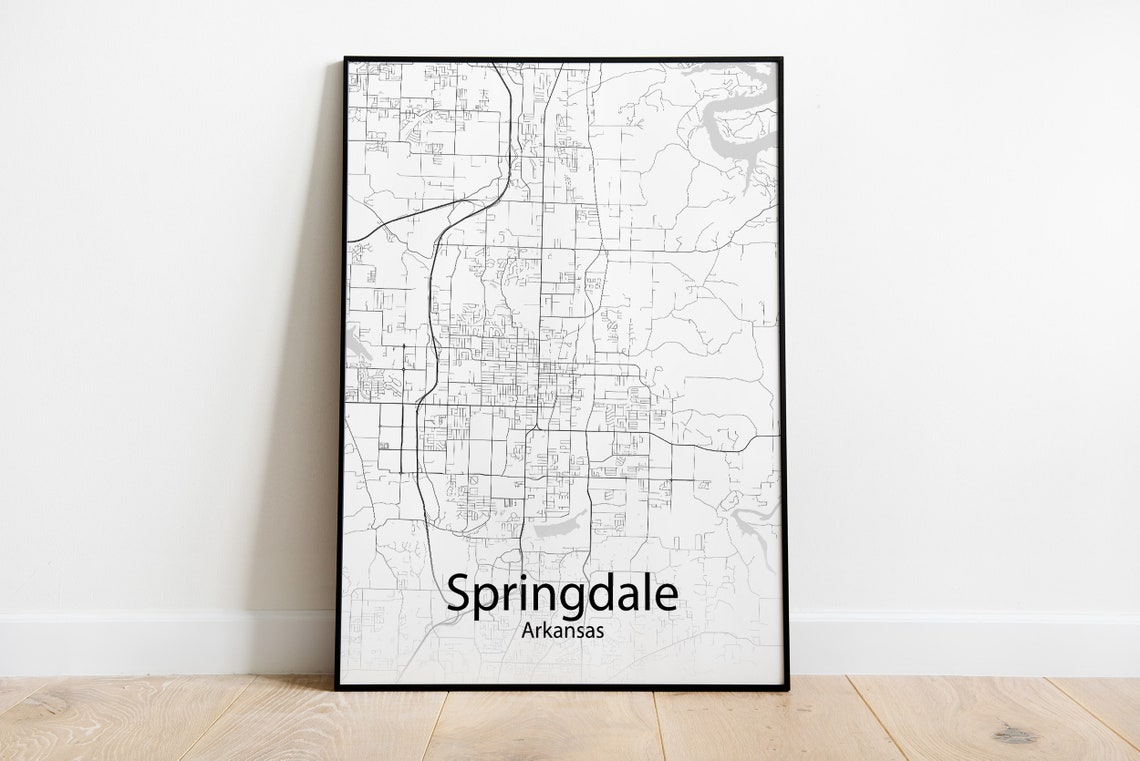 Springdale Arkansas Black and White Minimalist Street Map Poster