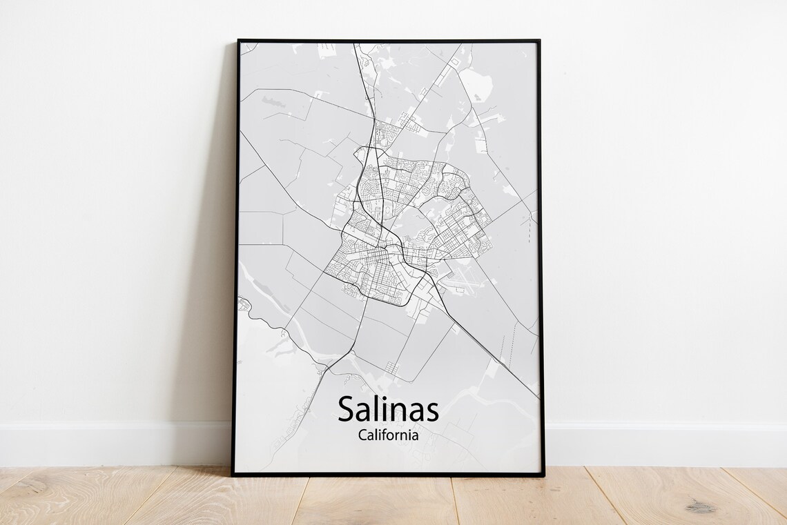 Salinas California Black and White Minimalist Street Map Poster
