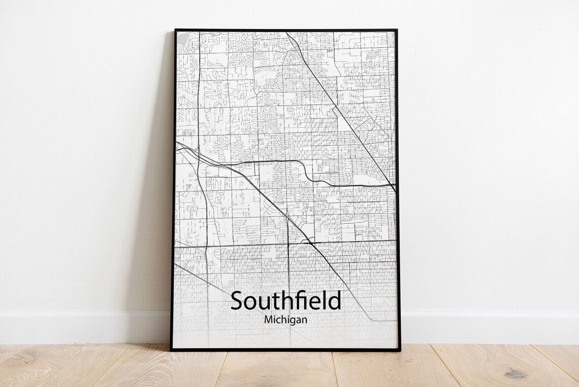 Southfield Michigan Minimalist Black And White City Street Map Poster