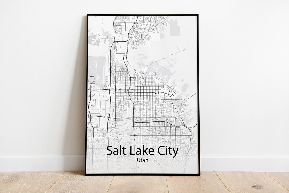Salt Lake City Utah Black and White Minimalist Street Map Poster
