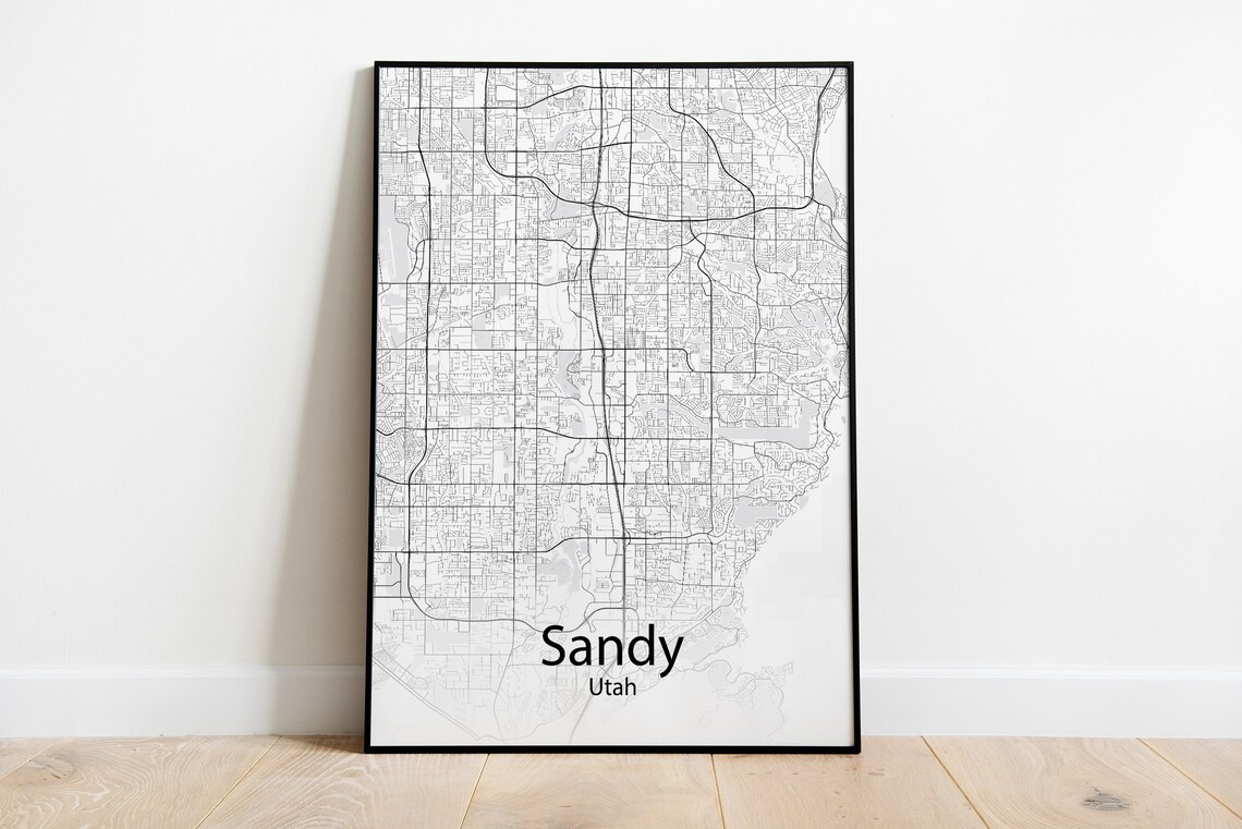 Sandy Utah Black and White Minimalist City Street Map Art Poster