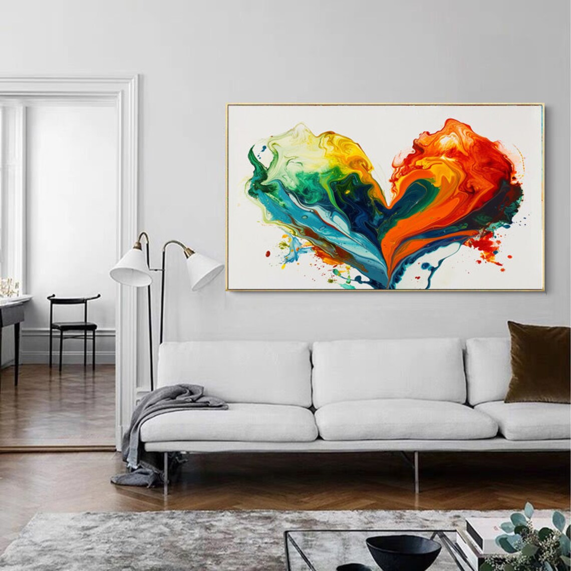 Rainbow Fluid Heart Shape Abstract Watercolor Love Art Painting Poster - Image 4