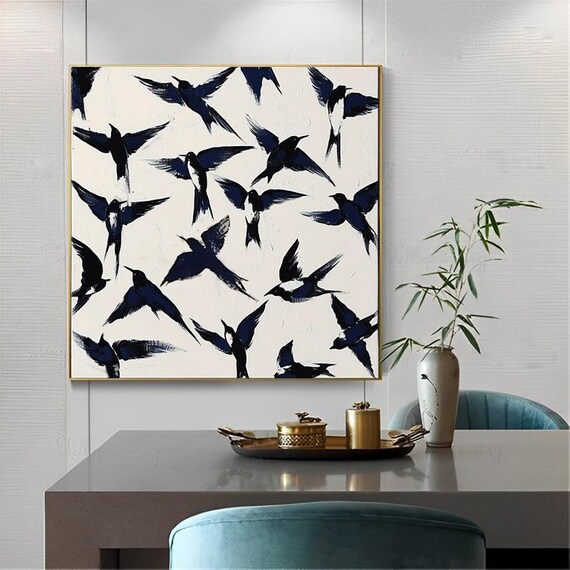 Abstract Swallow Japanese Style Art Print, Living Room