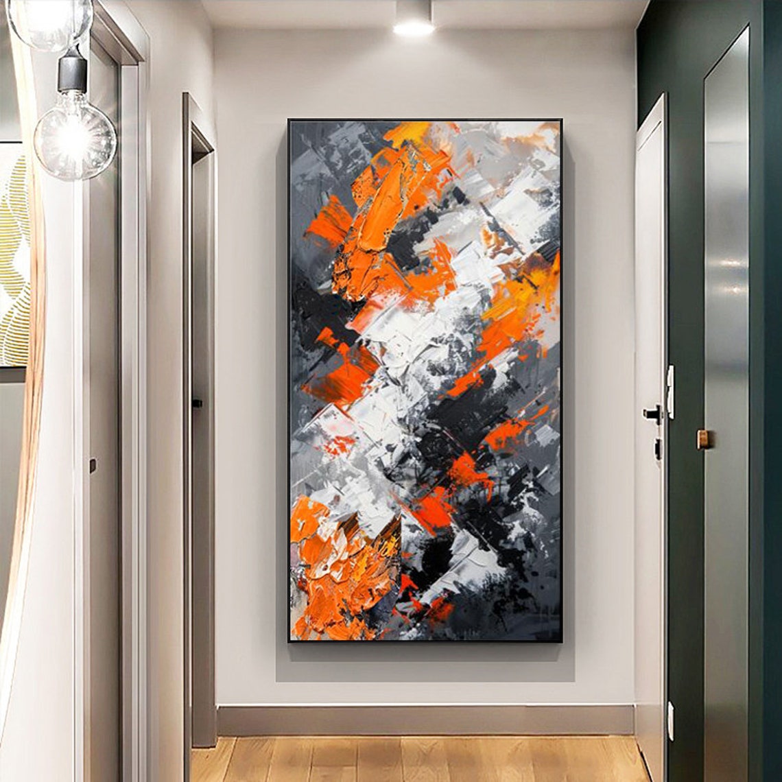 Fiery Orange Black and White Vertical Abstract Artwork Poster - Image 5