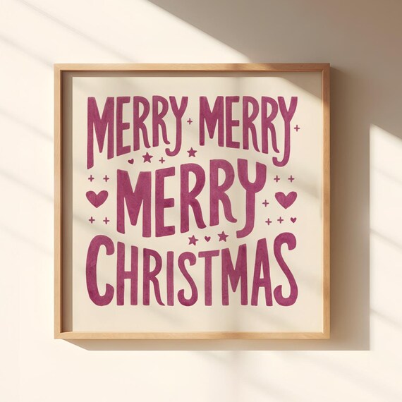 Merry Merry Christmas Square Retro Typography Holiday Poster