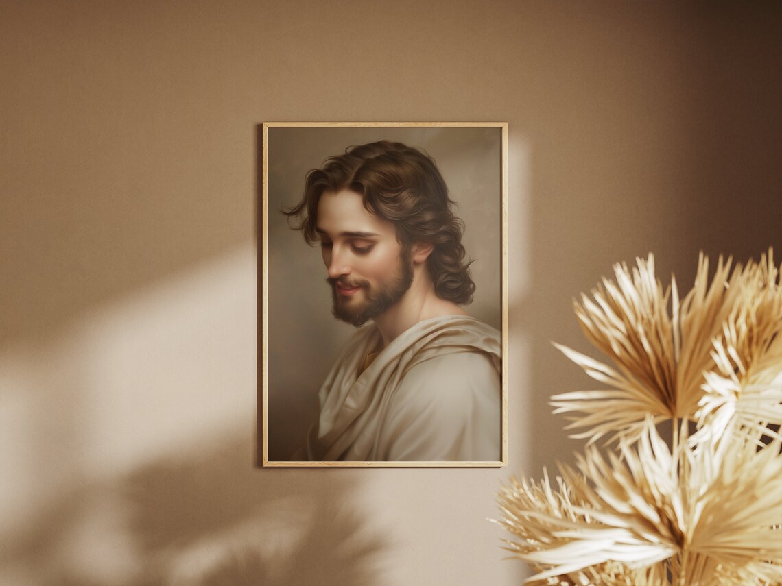 Jesus Christ Gentle Smile Portrait Painting Serene Christian Art Poster - Image 3