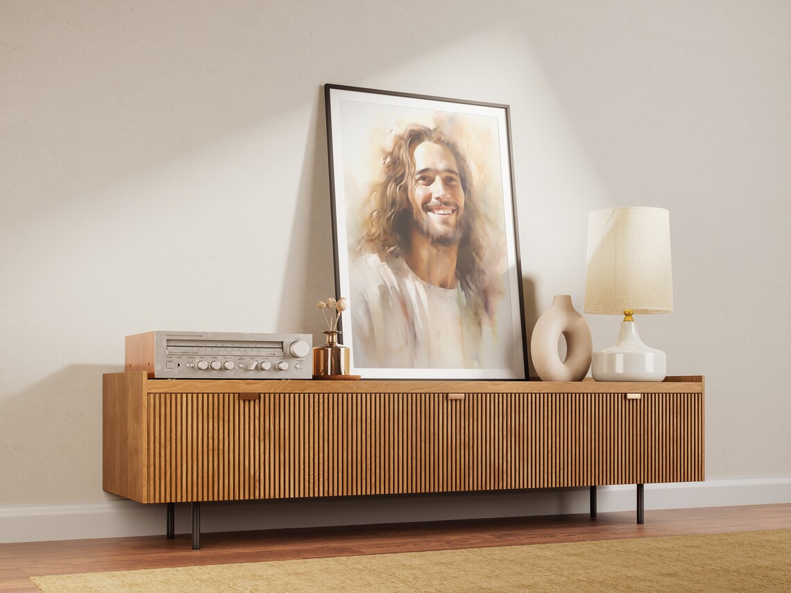Jesus Christ Print Jesus Smiling Bible Art Christian Wall Art Picture Of Christ Smiling Christ Print Modern Jesus Church Art - Image 3