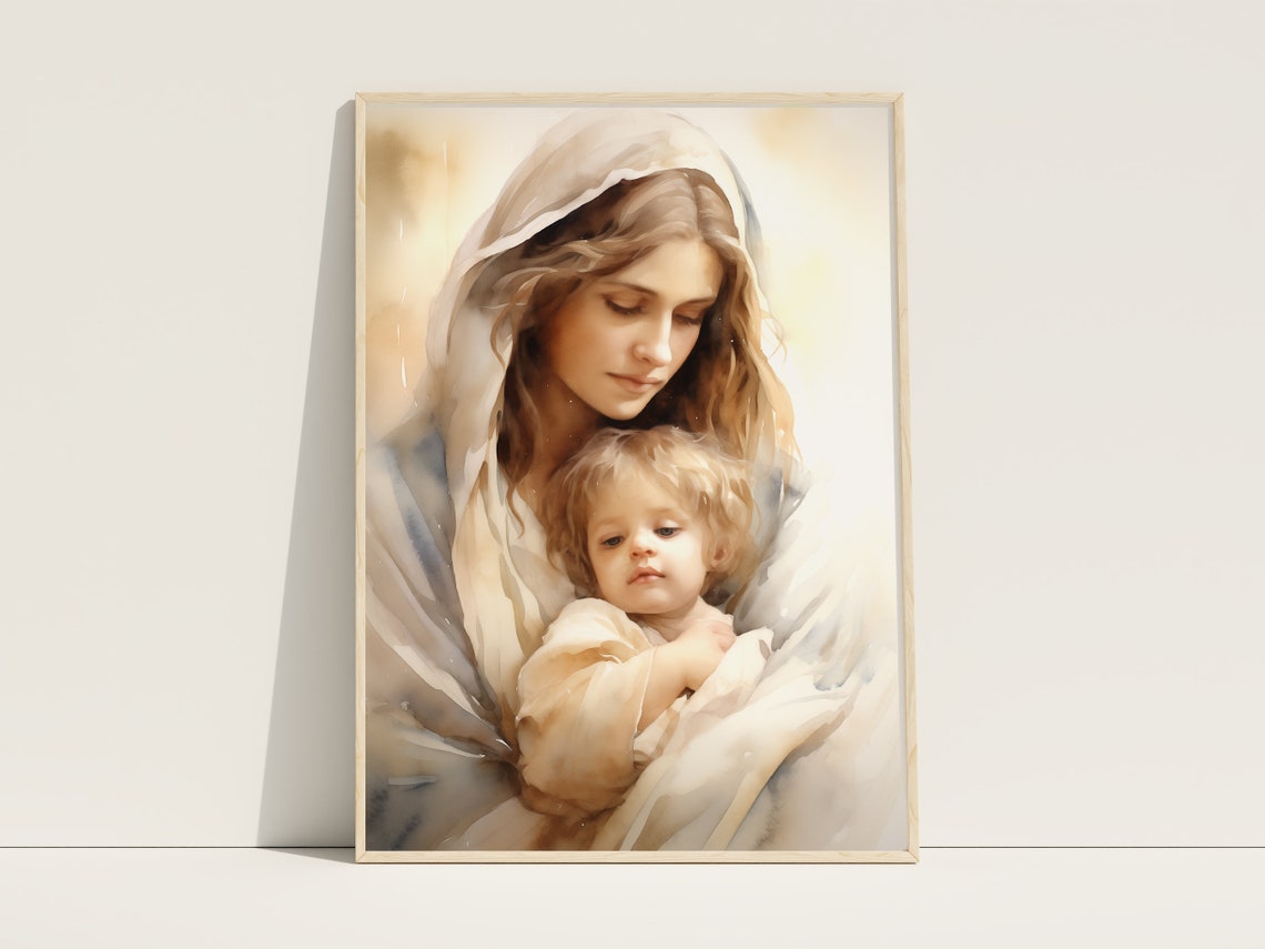 Mary And Baby Jesus Print Mary Mother Of God Art Virgin Mary Print Madonna And Child Catholic Art Religious Art Mary Holding Jesus