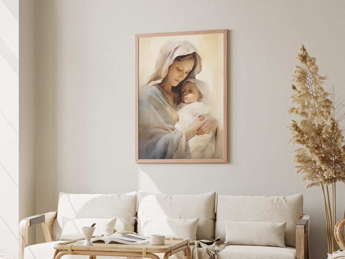 Mary And Baby Jesus Print Mary Mother Of God Bible Art Christian Wall Art Mary Watercolor Art Madonna And Child Catholic Art - Image 3