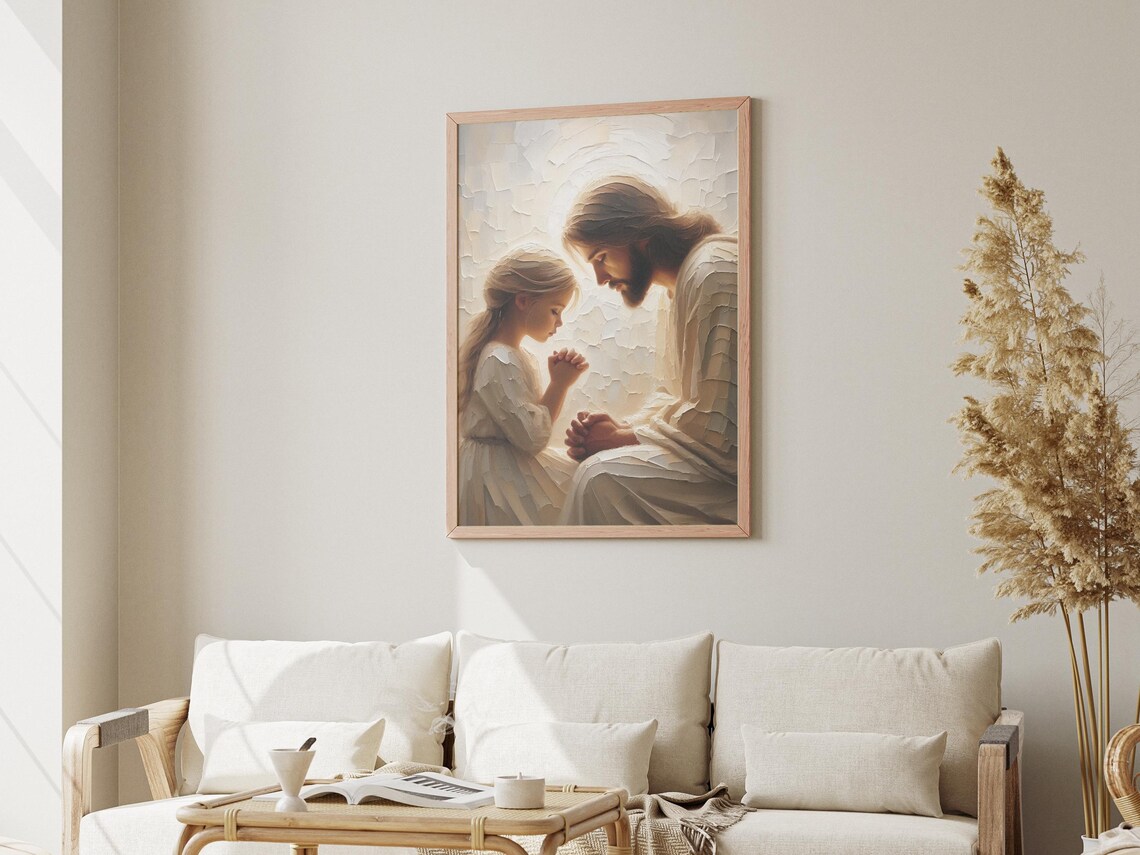 Her Little Prayer: Jesus and Little Girl Art Print - Image 3