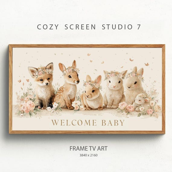 Welcome Baby Frame Tv Art Animals Shower Nursery Decor