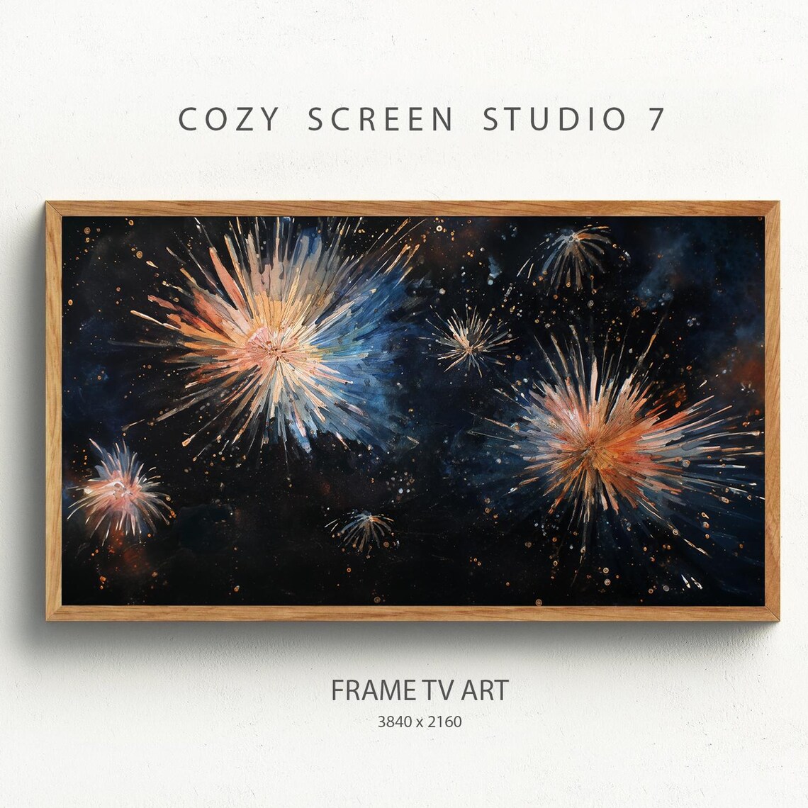 New Year Fireworks Night Sky Watercolor Painting Celebration Poster