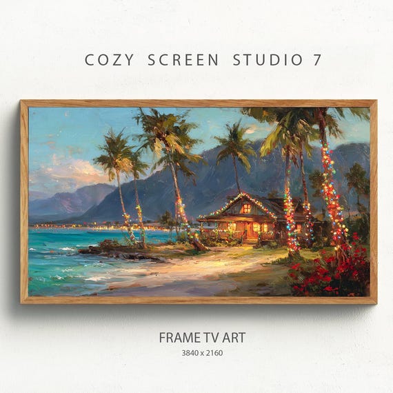 Tropical Beach At Christmas Frame Tv Art Hawaiian Holidays Painting
