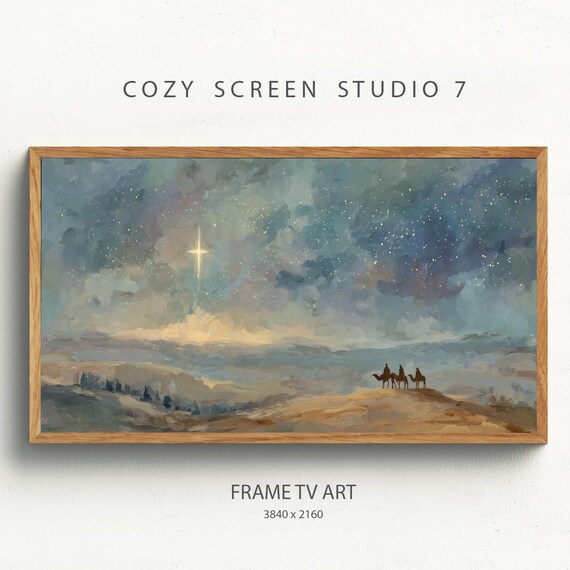 Three Wise Men Desert Starry Night Christmas Nativity Wall Art