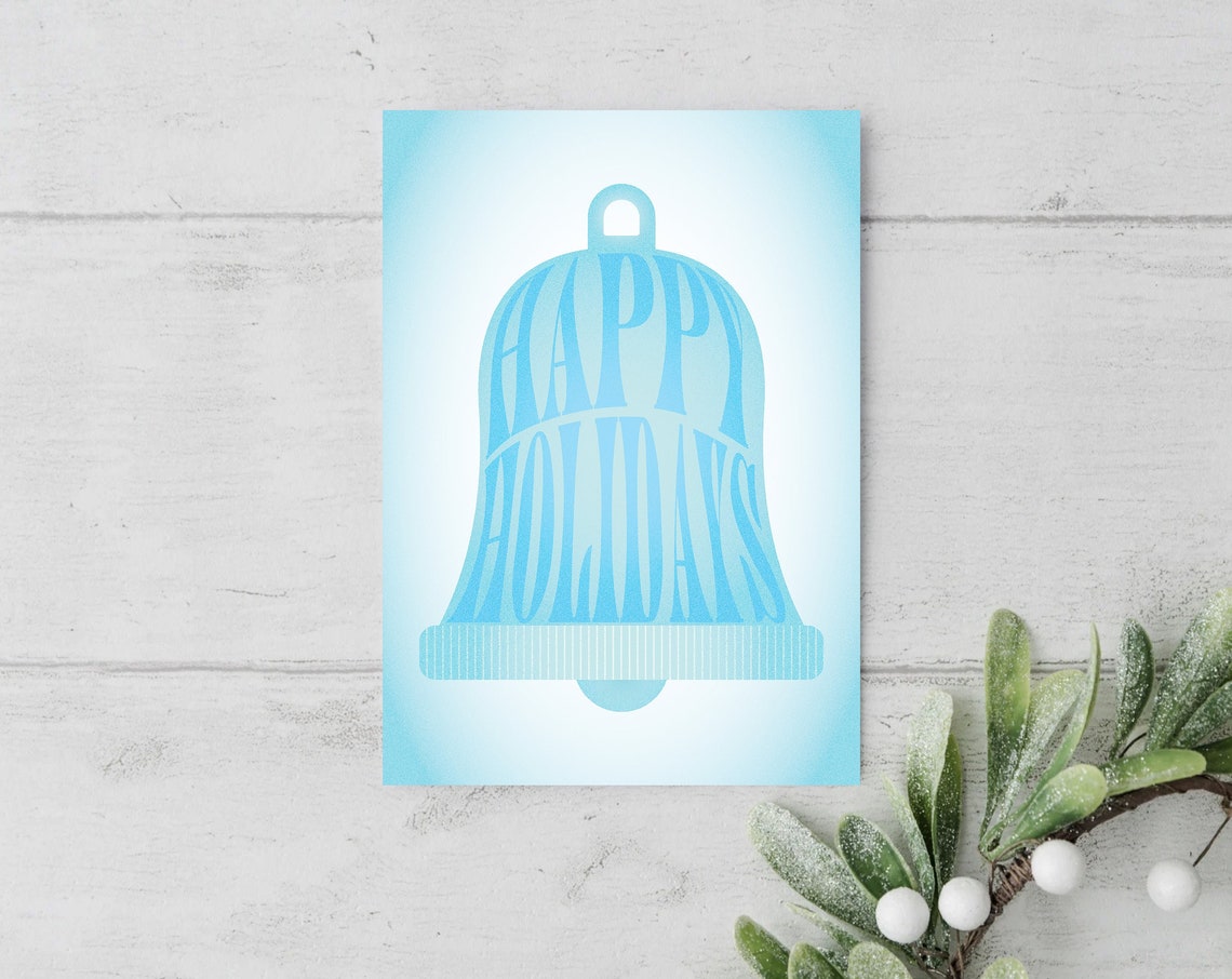 Happy Holidays Frosty Blue Bell Shaped Word Art Christmas Poster