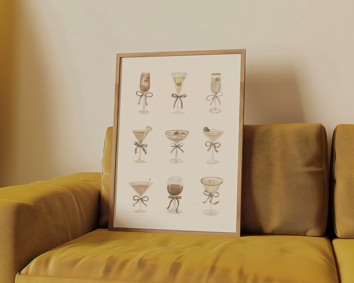 Beige Cocktail Wall Art, Trendy Preppy Decor - Image 3