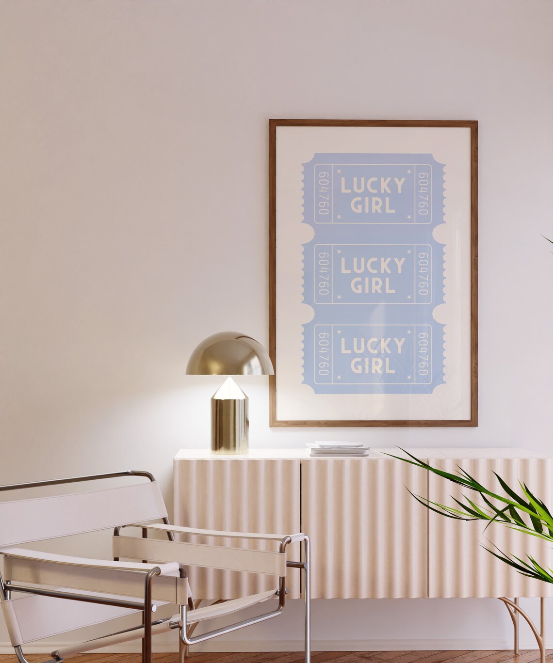 Lucky Girl Ticket Typography Blue Retro Dorm Room Wall Art Decor - Image 3