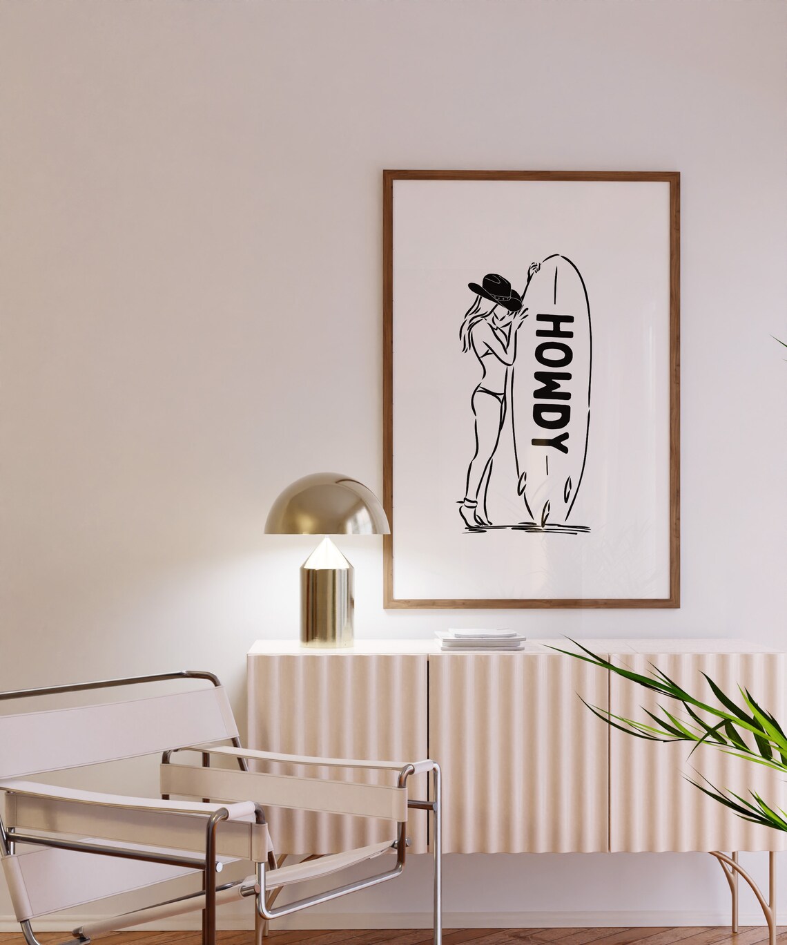 Howdy Cowgirl Surfboard Line Art Western Trendy Minimal Poster - Image 2