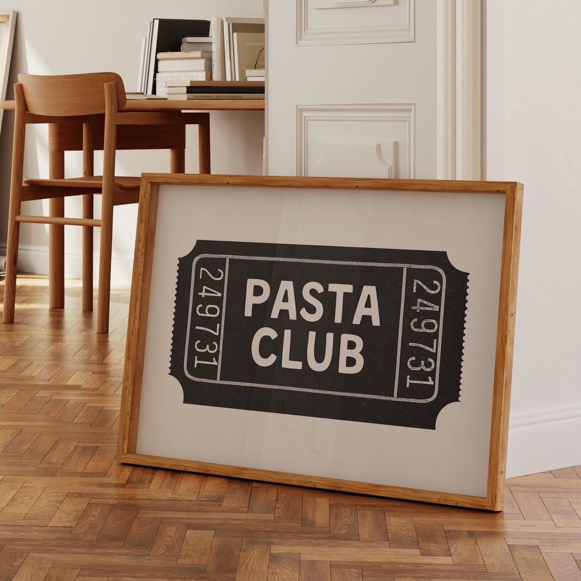 Pasta Club Black Ticket Stub Bold Typography Kitchen Wall Poster