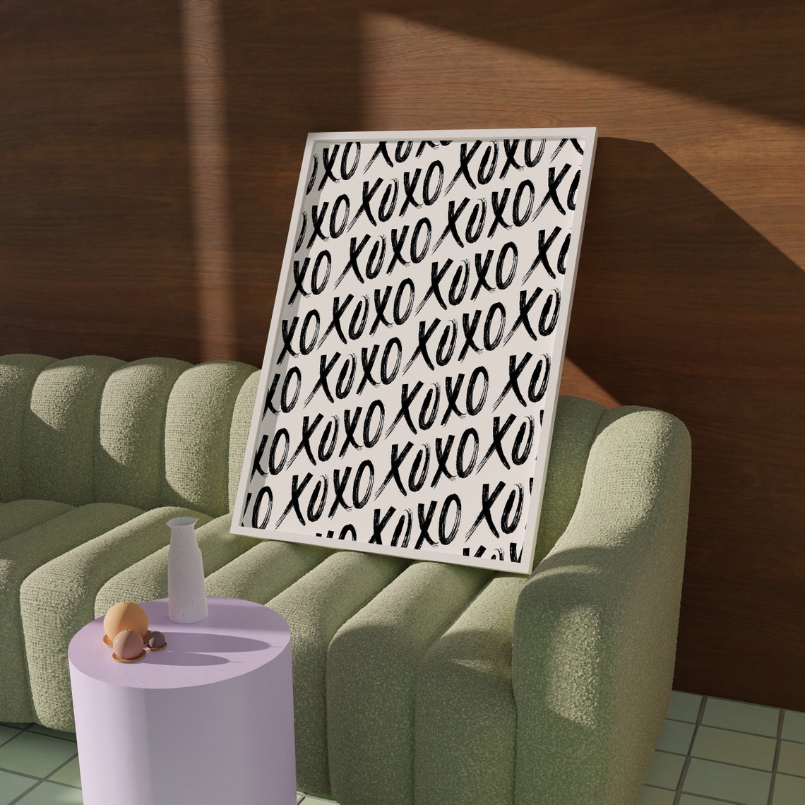 XOXO Repeating Pattern Black Brush Lettering Trendy Dorm Art Poster - Image 3