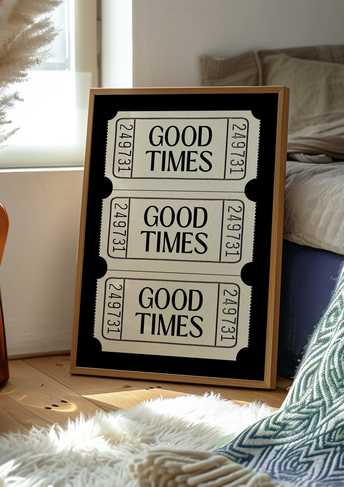 Good Times Triple Ticket Trio Black Background Bold Retro Graphic Wall Poster - Image 2