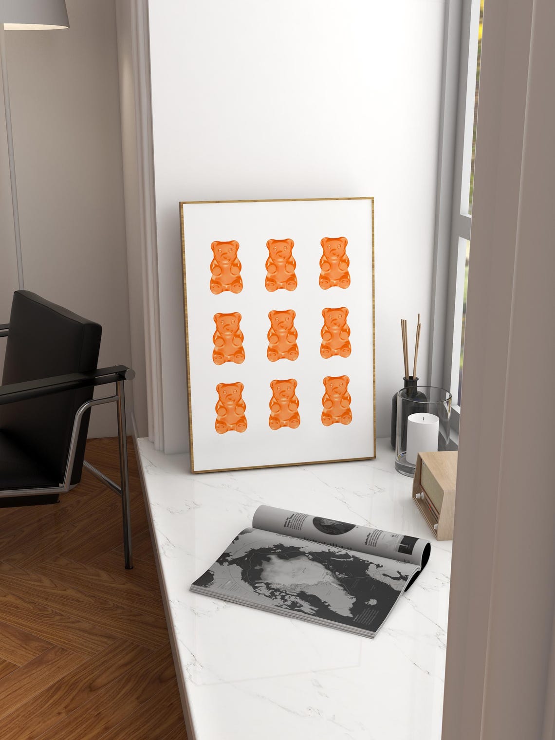 Nine Tangerine Gummy Bears Grid Pop Candy Kids Room Fun Poster