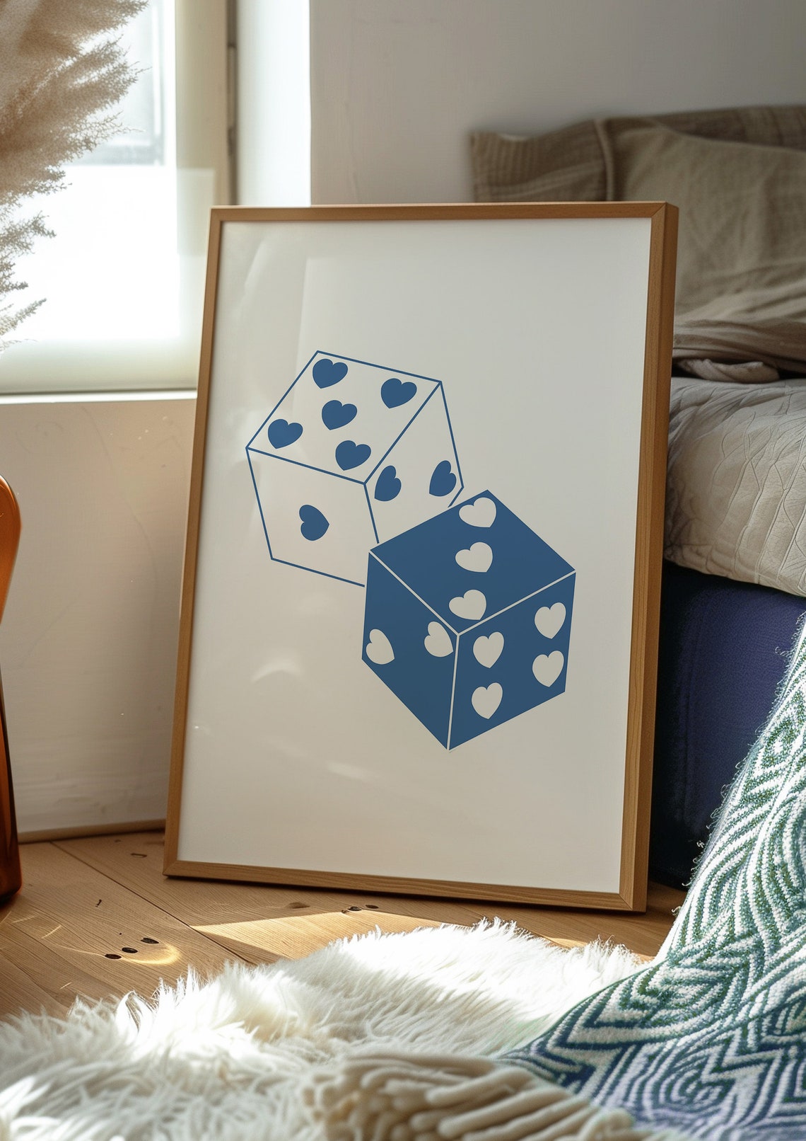 Blue Heart Dice White Line Minimalist Game Poster Art Game Room Decor - Image 3