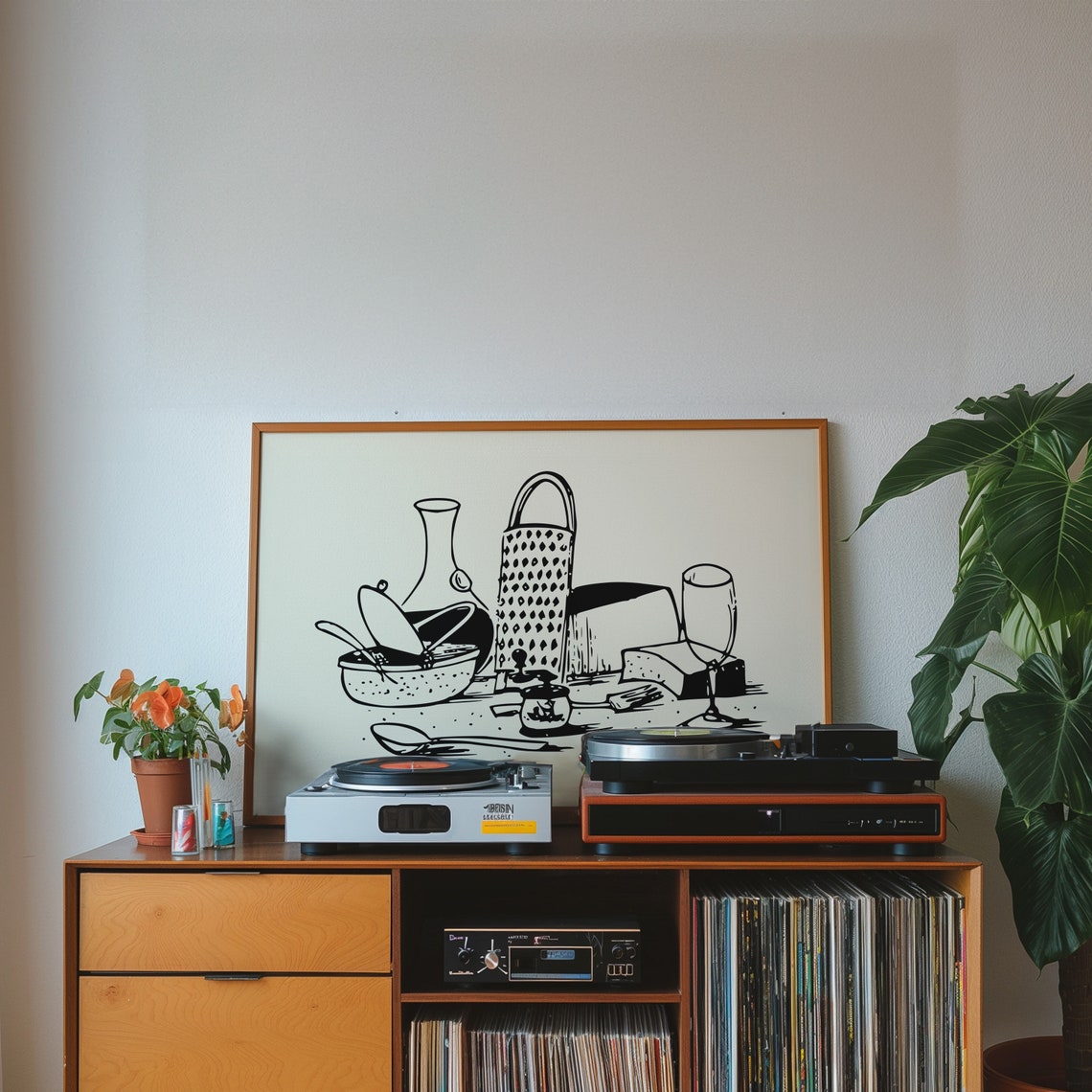 Minimalist Black Line Drawing Kitchen Utensils Retro Food Art Poster - Image 2