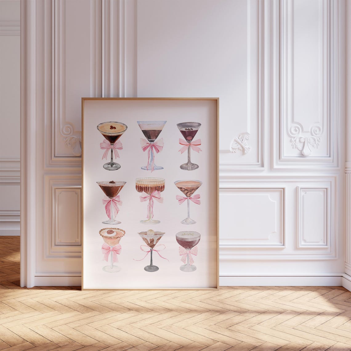 Espresso Martini Cocktails Pink Bow Coquette Bar Cart Art Poster
