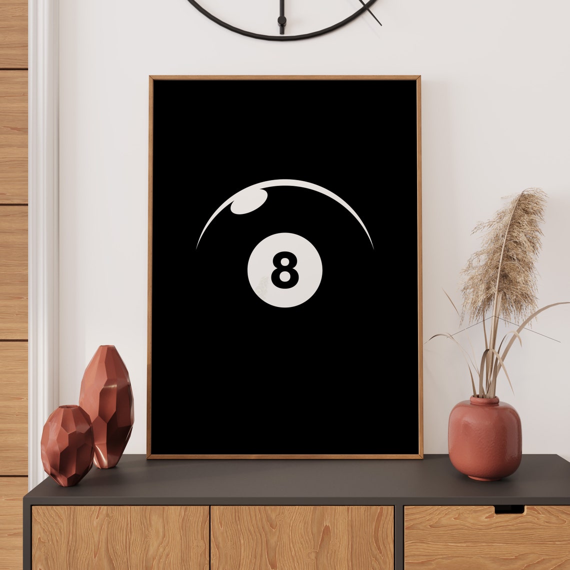 Magic 8 Ball Minimalist Black White Retro Game Room Graphic Wall Art