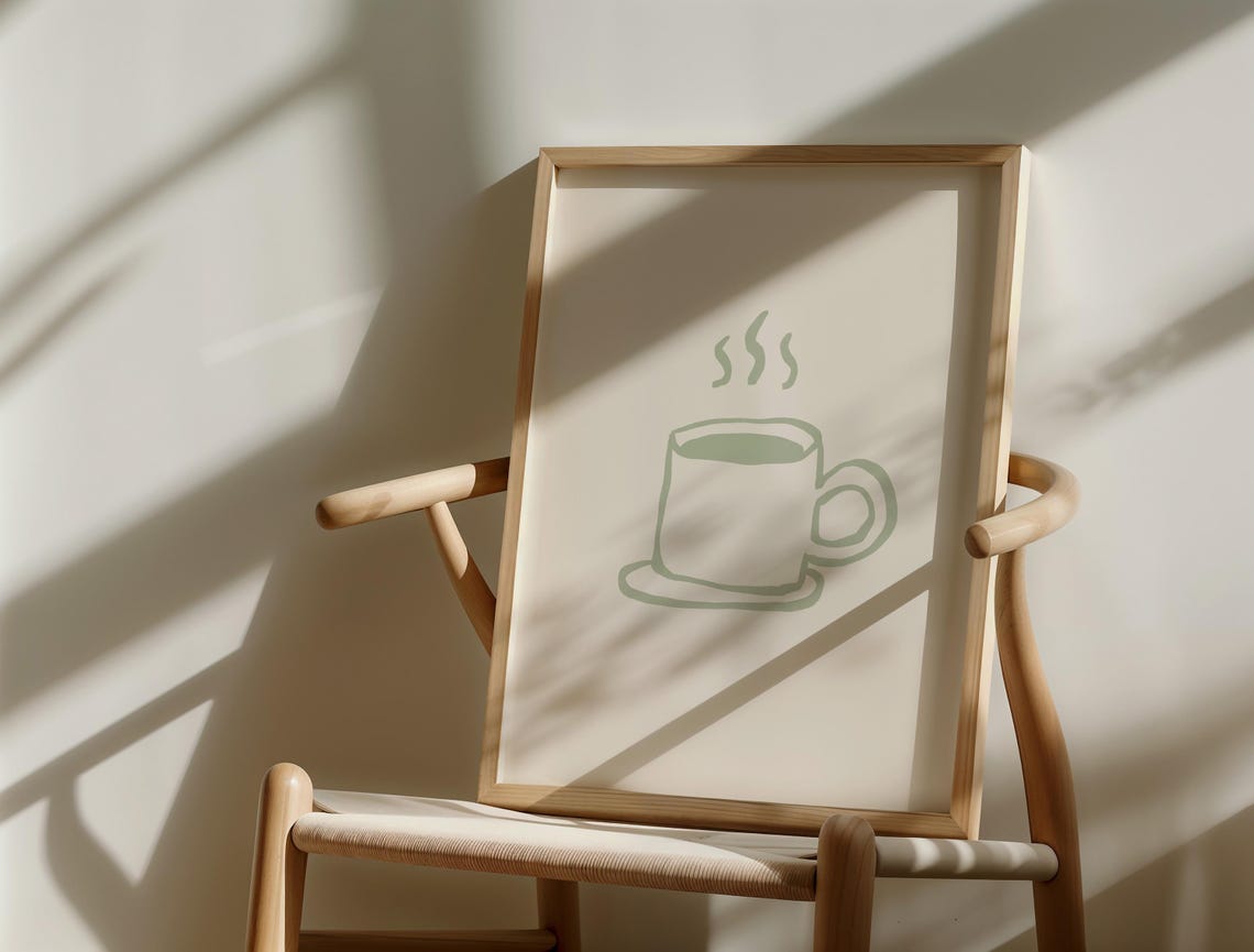 Sage Green Coffee Cup Line Art Minimal Kitchen Decor Art Poster - Image 4